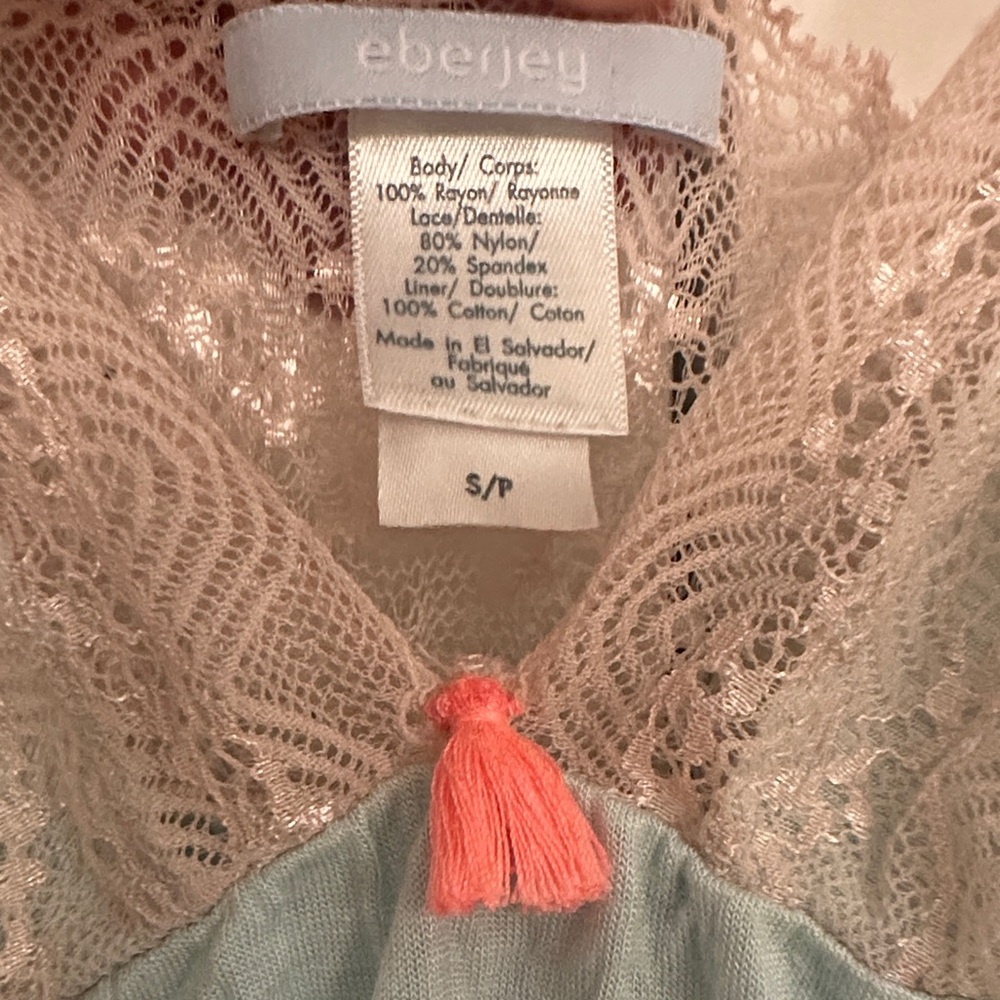 Eberjey Lace Trim Chemise - Light Blue and Beige - Picture 2 of 7